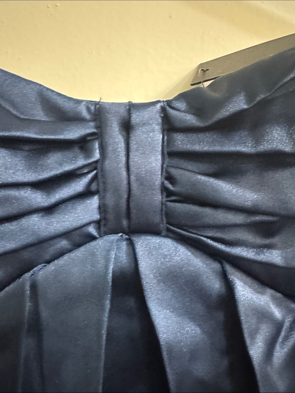 Lulu's Strapless Midnight Blue Satin Pleated Gown - Picture 10 of 10